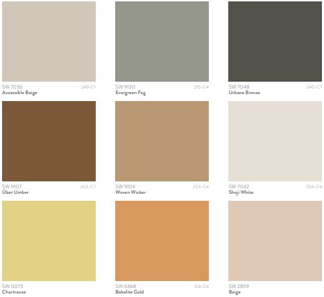 A collection of 9 colors from Sherwin William's 2022 color forecast 