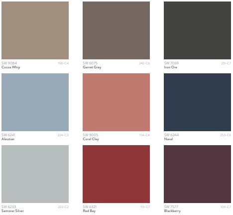 A collection of 9 colors from Sherwin William's 2022 color forecast 